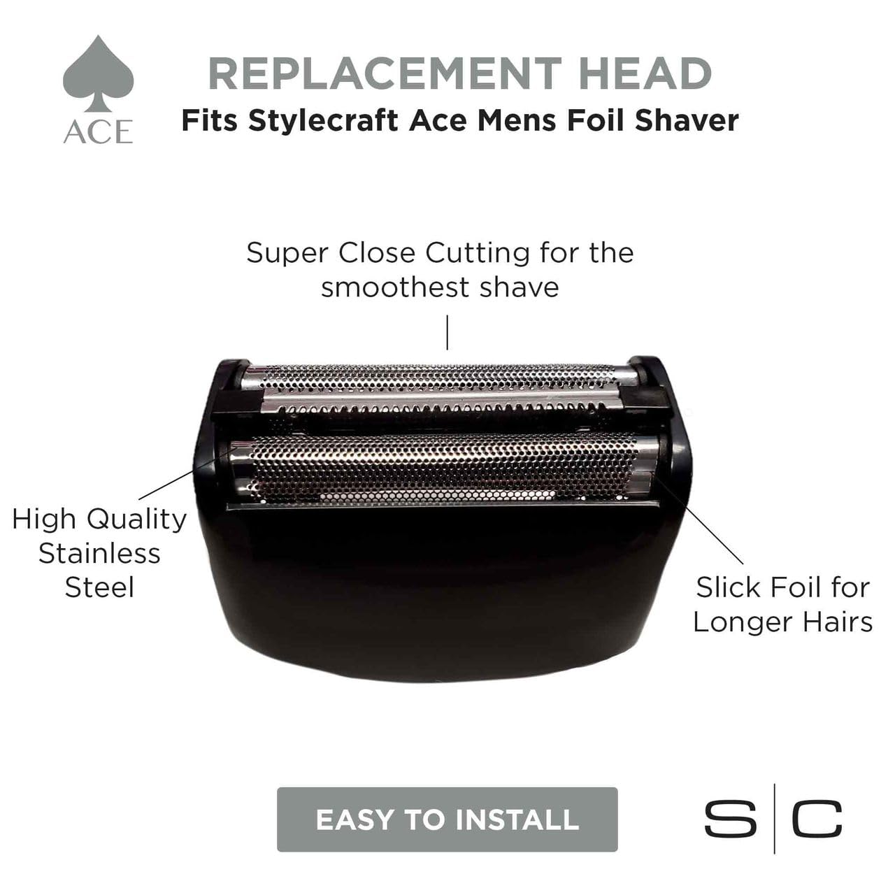 StyleCraft Cabezal de repuesto Ace Shaver de acero inoxidable compatible con la afeitadora Ace para hombre