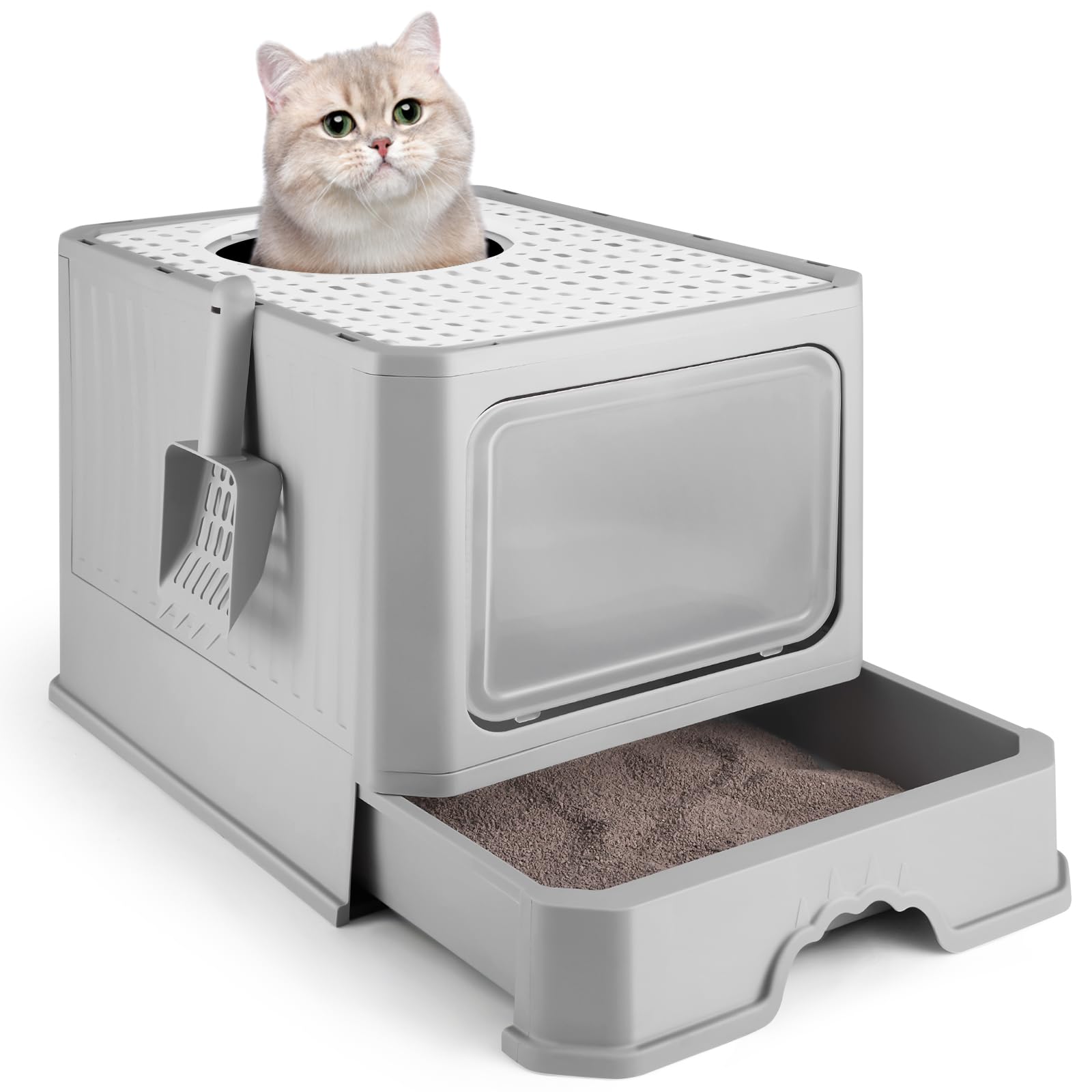 Arenero Plegable TXG Gris Oscuro con Cajón para Gato Grande hasta 12,5 kg