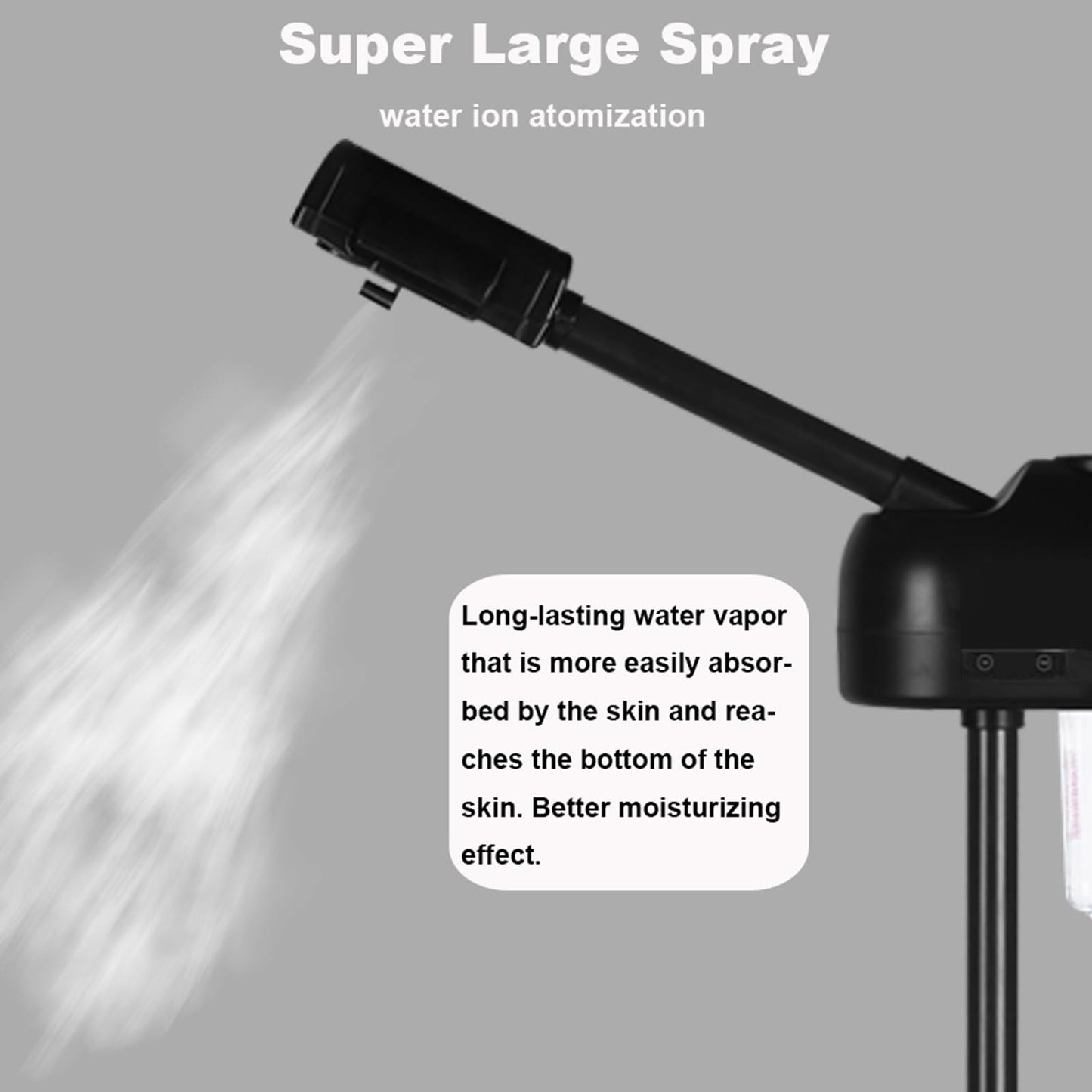 Vaporizador facial de ozono profesional con soporte, control táctil, función de niebla caliente, altura ajustable y base rodante, boquilla giratoria de 360°, uso para el hogar, salón de spa (negro)