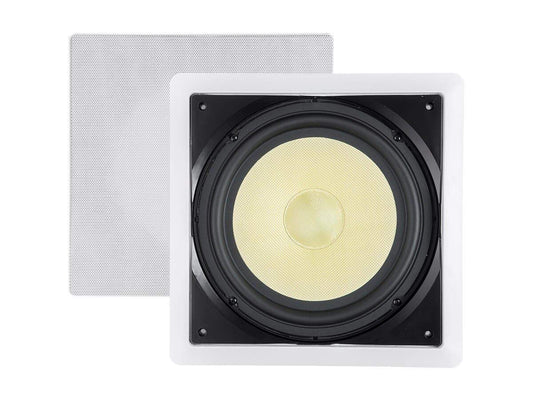 Mono Fiber In-Wall Speaker - 10 Inch (Each) 300W Subwoofer, Easy Installation and Paintable Grill - Caliber Series