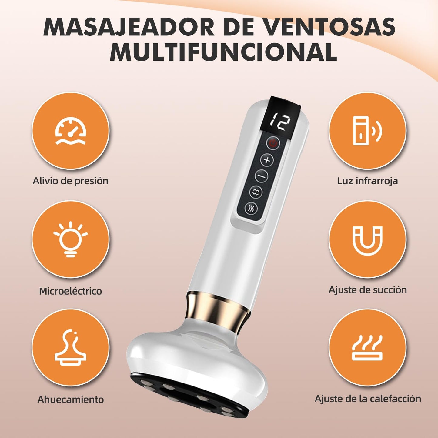 Masajeador AnticelulíTico,Masajeador Corporal Multifuncional,con Tablero Gua Sha,Herramienta de Masaje Eléctrico,12 Niveles con Calor, Eliminador De Celulitis para Abdomen,Brazo,Cintura,Pierna-Blanco