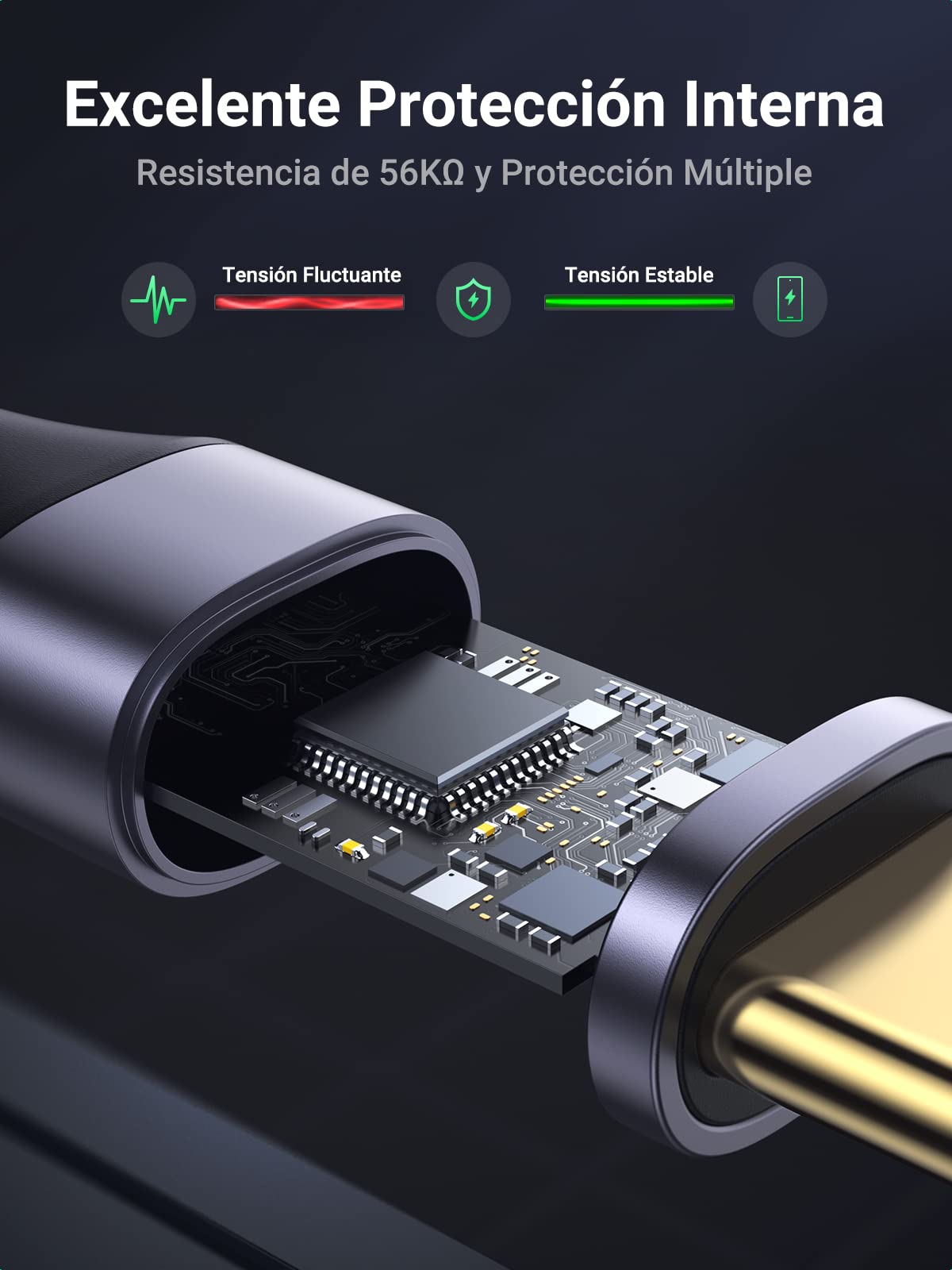 Cable USB C UGREEN 1M Carga Rápida 5Gbps Nylon para iPhone y Galaxy