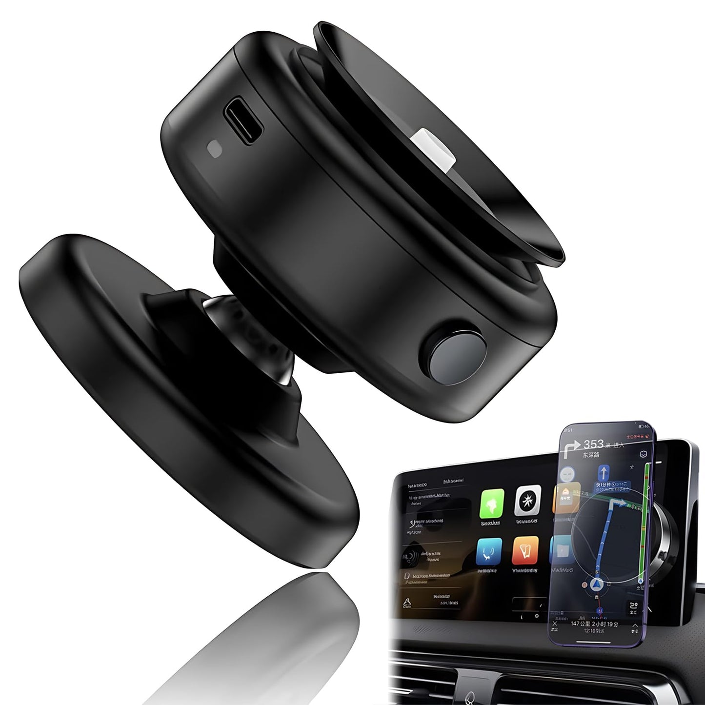 Soporte Celular Automóvil Magnético,Sujetador de Celular para Auto Giratorio de 360°,Con Anillo Magnético y Ventosa,Compatible con Todos los Teléfonos Móviles,Adecuado para Parabrisas/Salpicaderos