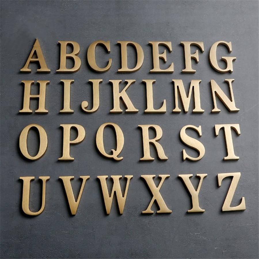 BWRMHME - calcomanía de latón de 2.6 pulgadas, letras inglesas, letras del alfabeto de metal, letras y números autoadhesivos, señalización de dirección de casa, números de puerta, herramientas de