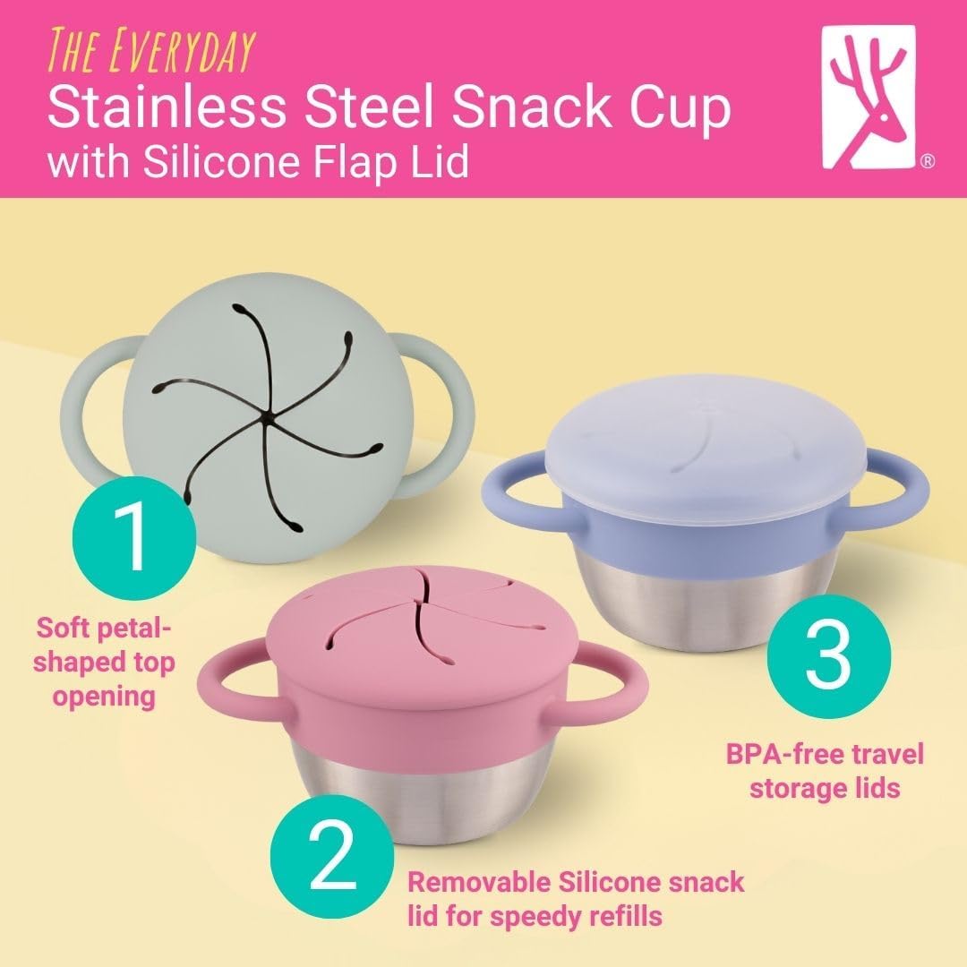 Vasos para aperitivos de acero inoxidable de Elk and Friends | Removible captador de alimentos de silicona y tapa de viaje | Contenedores de aperitivos a prueba de derrames para bebé, niño pequeño