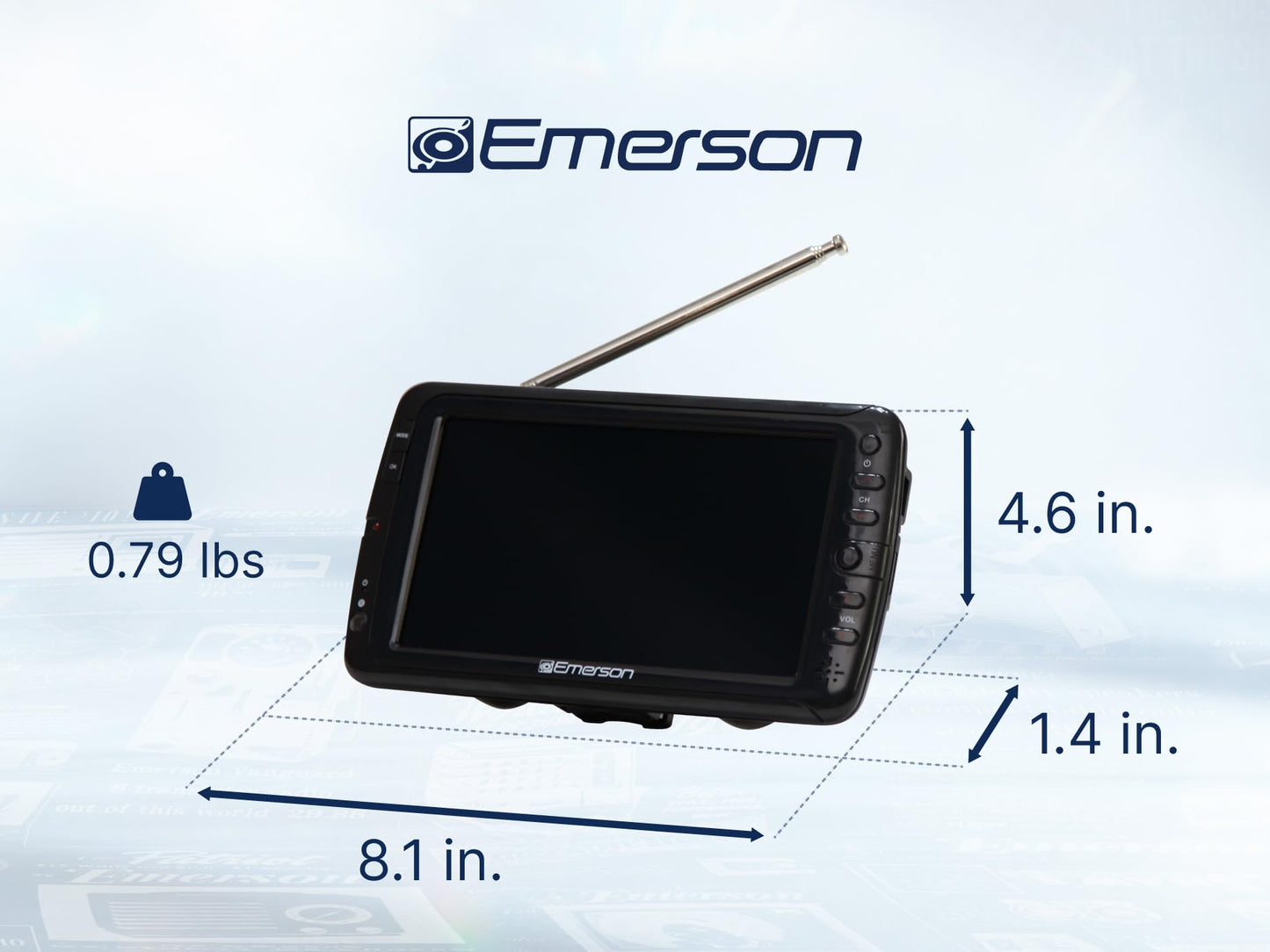 Emerson - Monitor LCD portátil de 7 Pulgadas, Funciona con Pilas Recargables con sintonizador Digital, Entrada HDMI/USB/AV, AC/DC, Control Remoto, Soporte - TV de Viaje pequeño para Coche, Camping