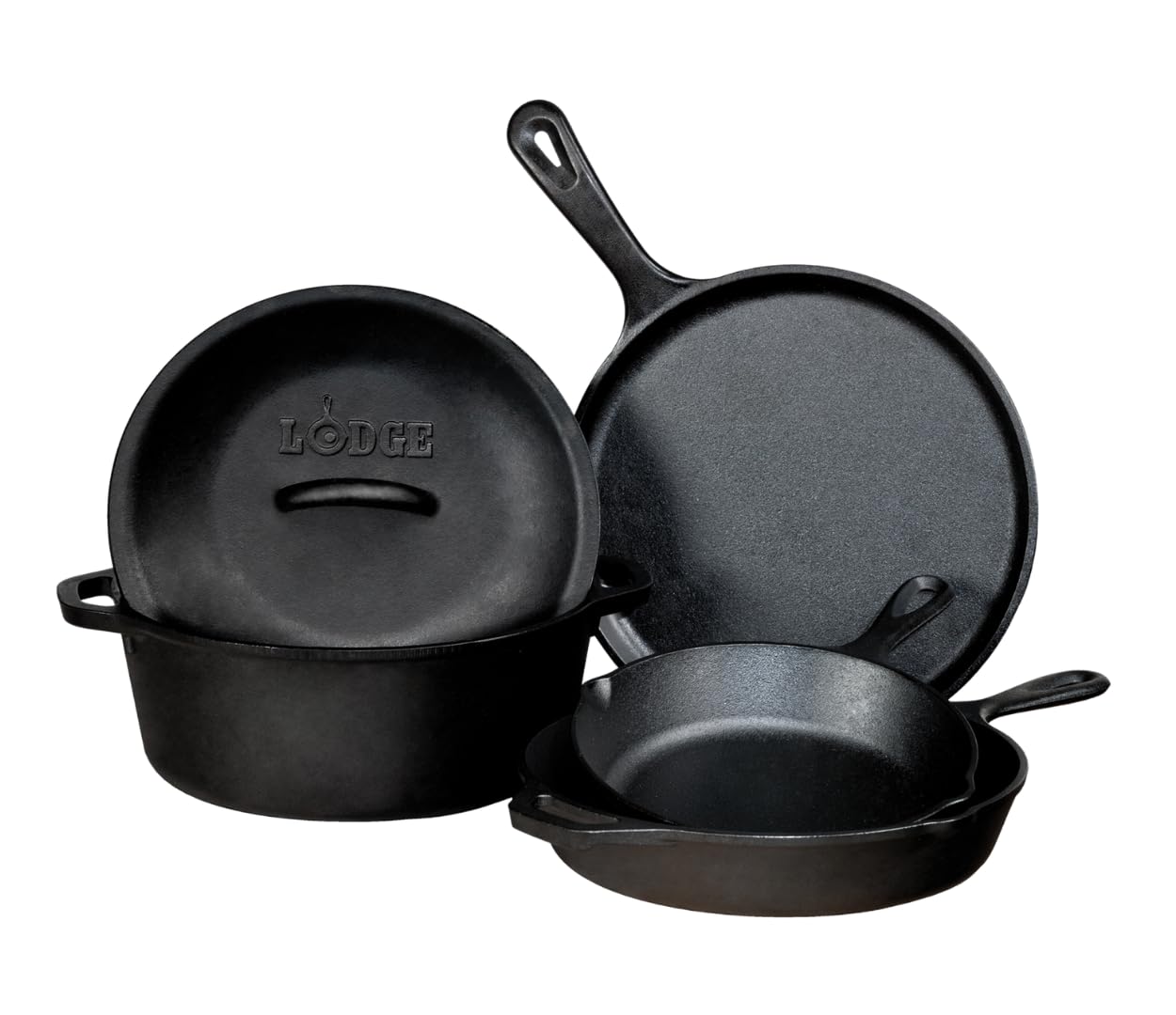 Lodge - Juego de piezas de hierro fundido recubiertas, Juego de 5 piezas, Negro, 5 piezas, 1