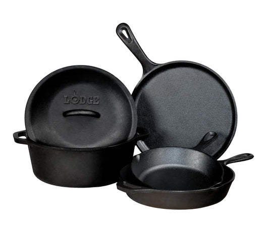Lodge - Juego de piezas de hierro fundido recubiertas, Juego de 5 piezas, Negro, 5 piezas, 1