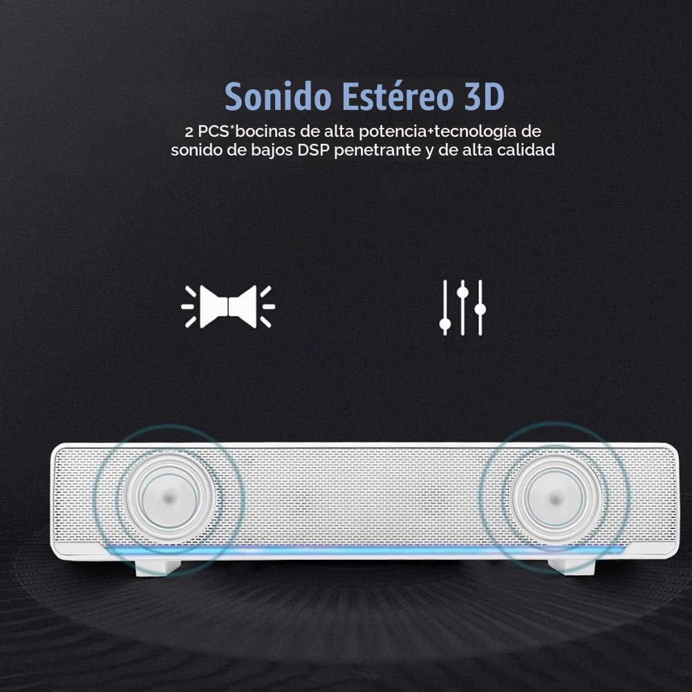 Barra de Sonido Oumij USB Estéreo con Bass Surround y Entrada 3.5 mm para PC