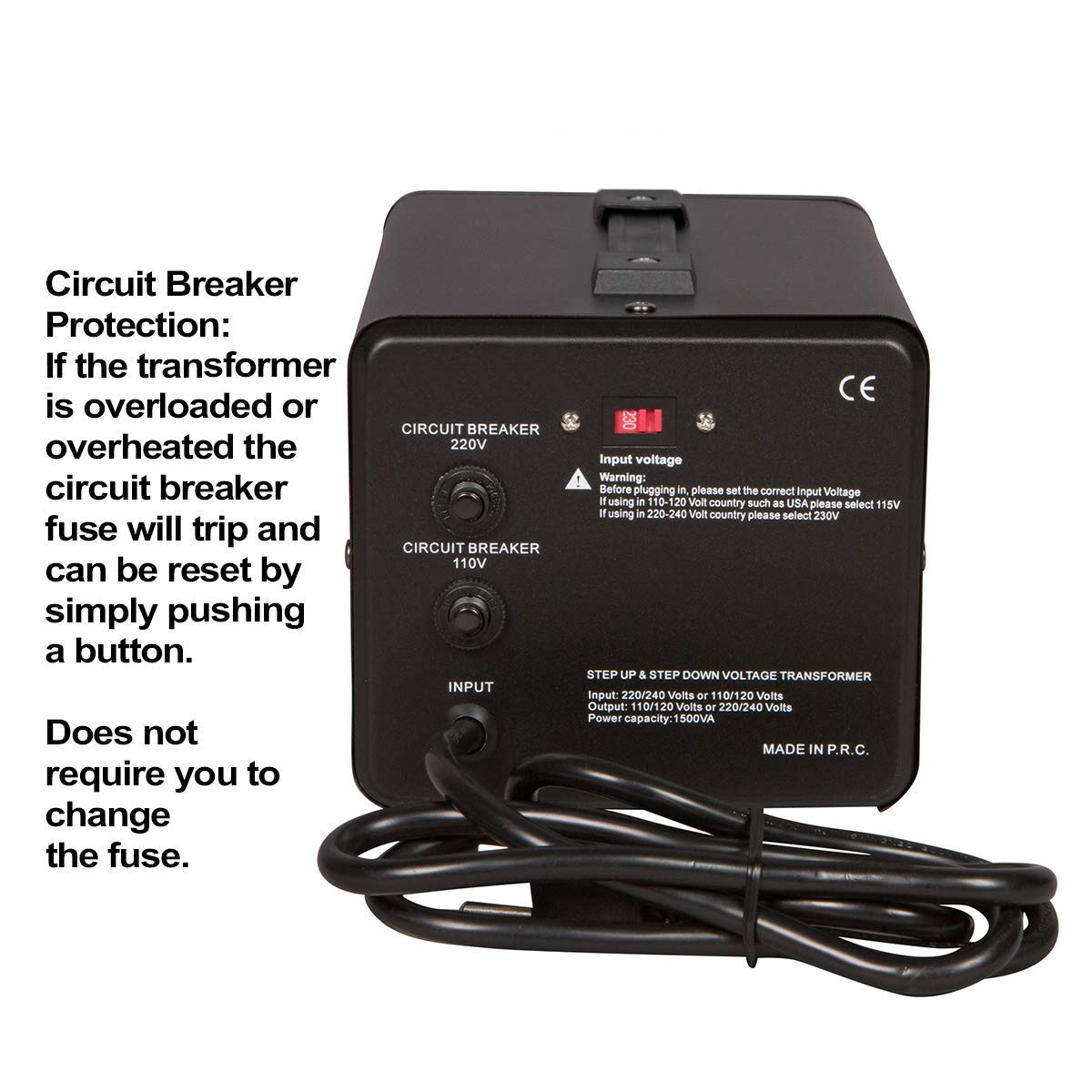 Dynastar Step Up & step down Voltaje Converter y transformador, 110 – 220 a 220 – 240 Voltios; Heavy Duty, extra Durable Bobina de por vida, 5-year-warranty