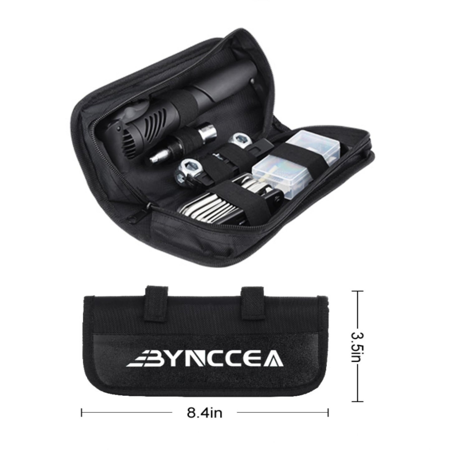 Bynccea - Kit de herramientas de reparación de neumáticos de bicicleta con bomba de neumáticos, bolsa de reparación portátil de bicicleta, herramientas de reparación de parches de palanca de