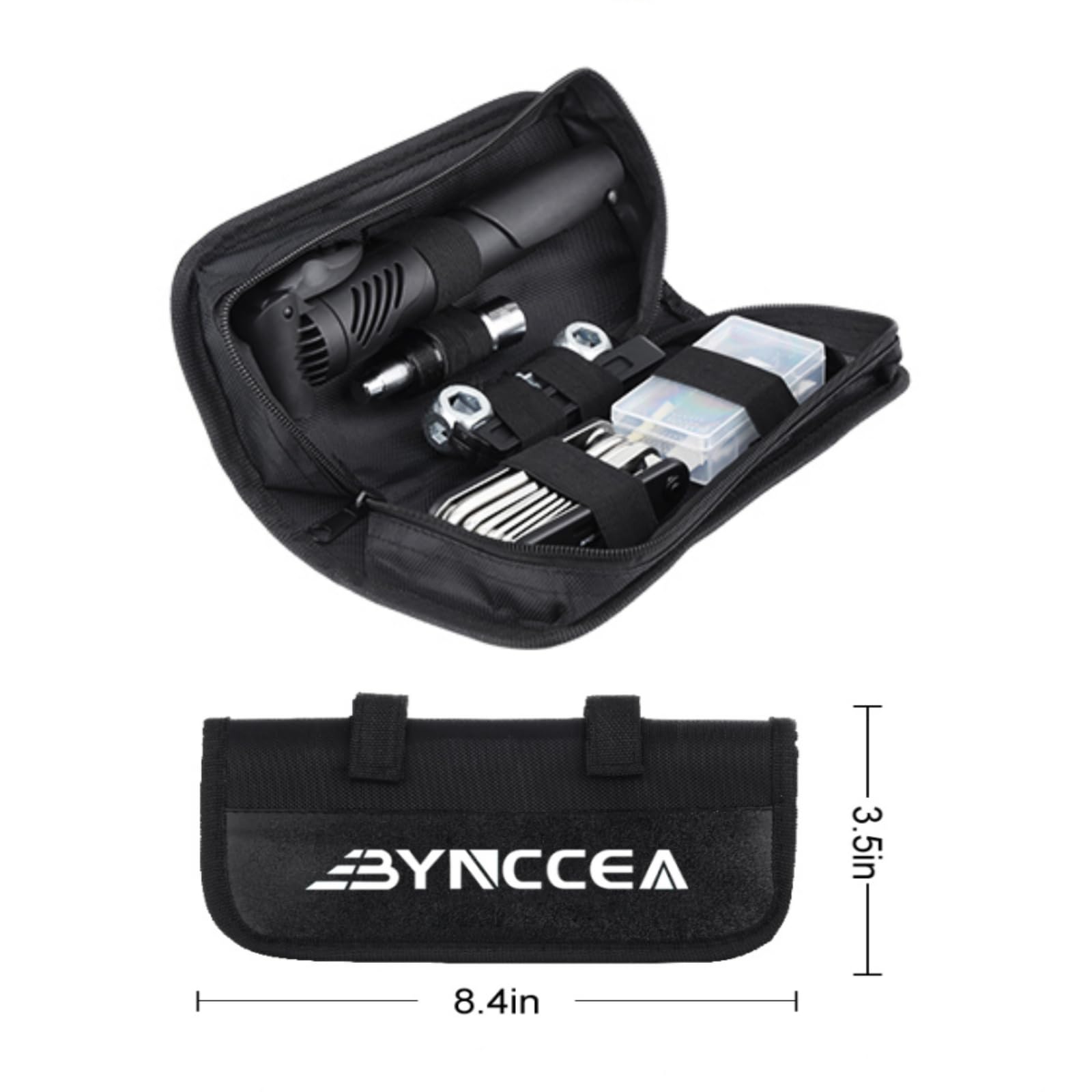 Bynccea - Kit de herramientas de reparación de neumáticos de bicicleta con bomba de neumáticos, bolsa de reparación portátil de bicicleta, herramientas de reparación de parches de palanca de