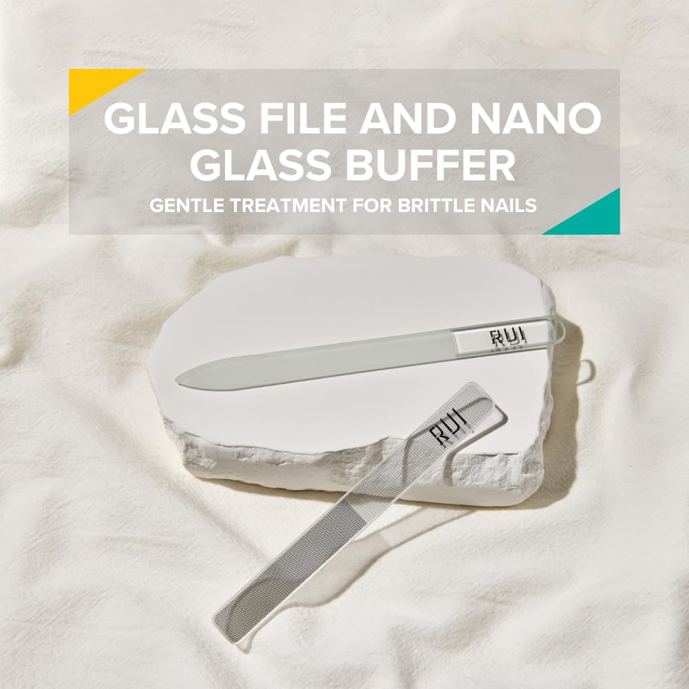 Rui Smiths CarbonConscious - Juego de lima de uñas de cristal y nano cristal para manicura brillante, reutilizable, con fundas protectoras