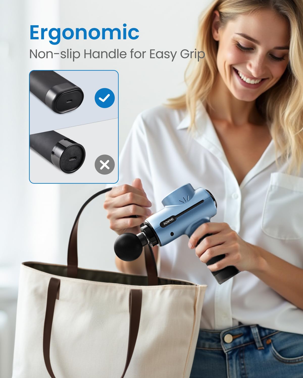 RENPHO Pistola de Masaje Eléctrica de Percusión, Masajeador Muscular Portátil para Espalda, Masajeador de Espalda, Cuello y Hombros, Regalo para Hombres y Mujeres, Incluye Estuche de Transporte, Active