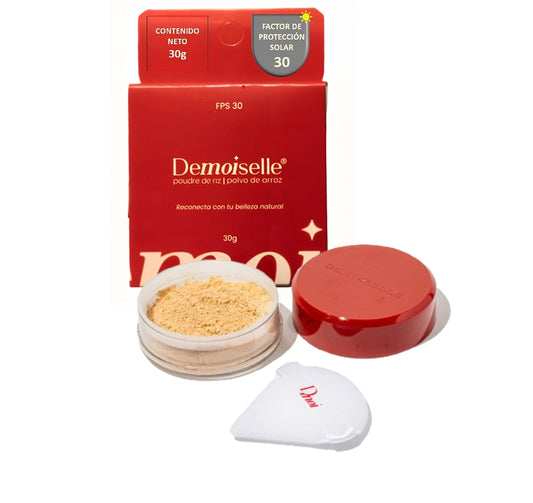 Demoiselle Polvo de Arroz Facial Suelto Traslúcido Medio Morisco con FPS 30 | Acabado Mate | Control de Brillo y Grasa | 30 g