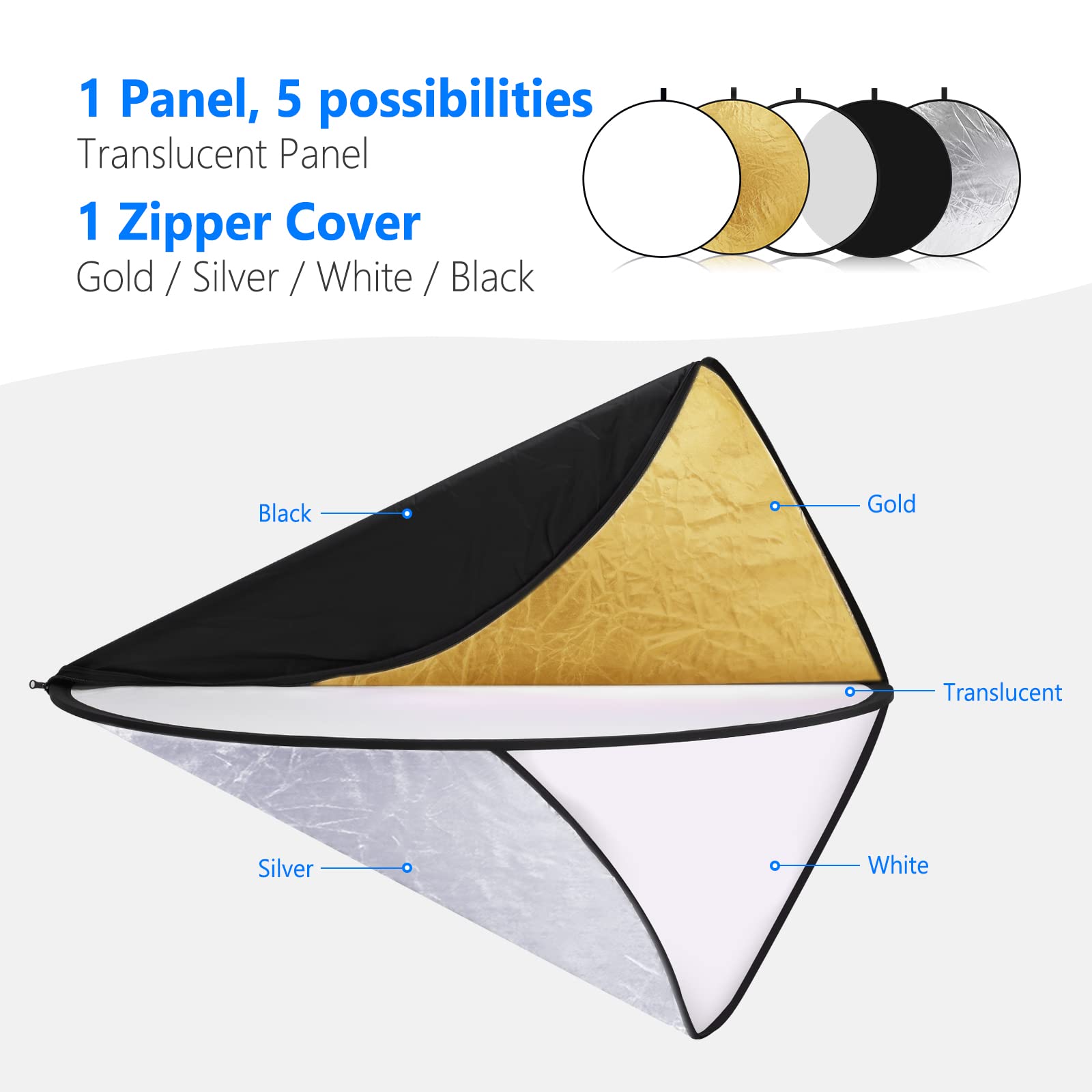 NEEWER 32 Pulgadas/80 Centimetros Reflector Difusor de Luz 5 in 1