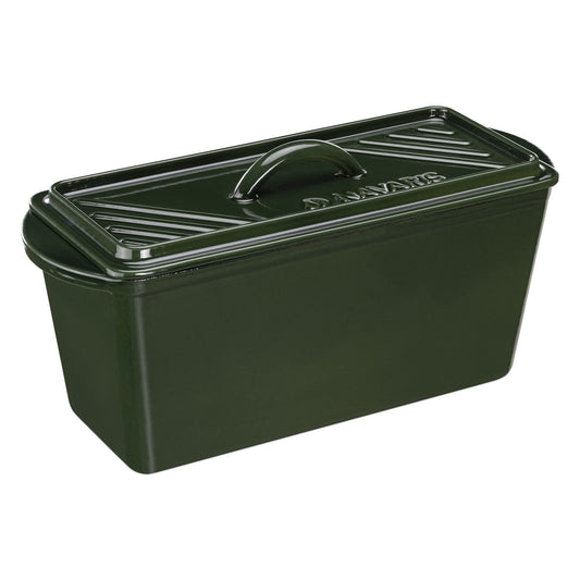 Navaris Olla para Hornear Pan - Cacerola Rectangular 34 x 13 x 13 cm de Hierro Fundido para Horno Bbq Vitrocerámica Inducción - Cazuela con Tapa - Verde