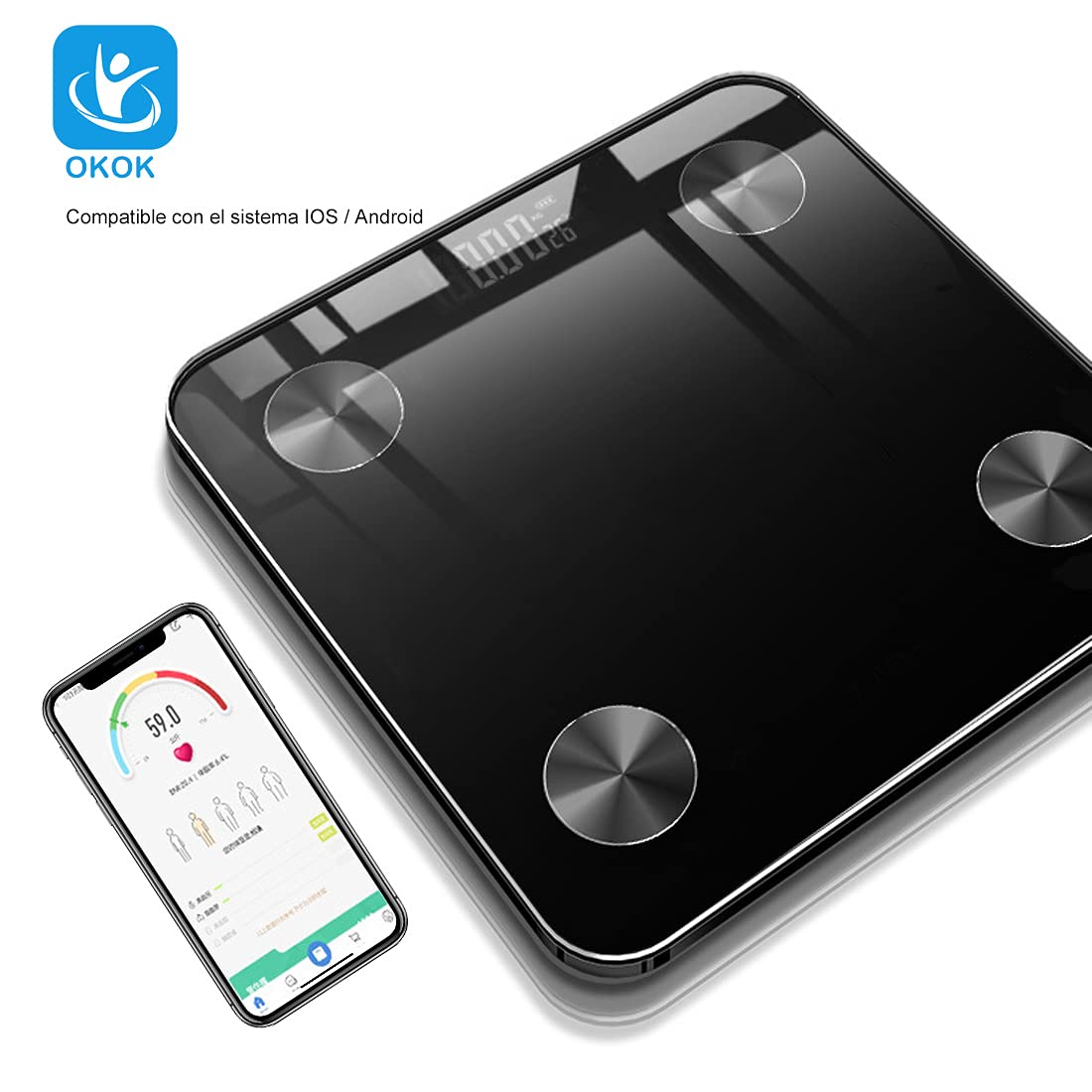 GGTT Bascula Digital Corporal y Muscular, Balanza Inteligente, Conexión via Bluetooth al App, Pesos de Hasta 180 Kg, Precisión Hasta 0.01Kg, Soporta Recordar Datos de 8 Usuarios (Negro)