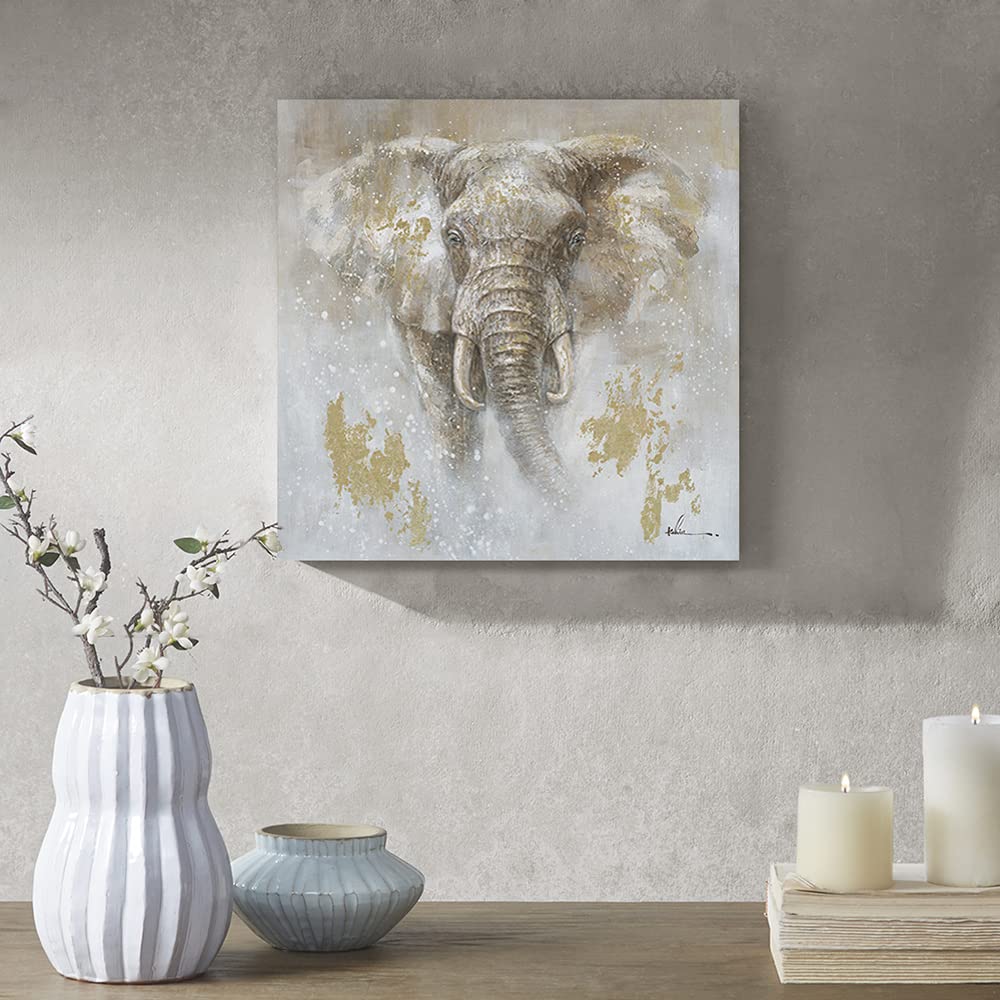 lona decorativo de pared con diseño de elefante para habitación de niños, guardería, decoración de pared (panel de 24 x 24 x 1 panel, hoja dorada)