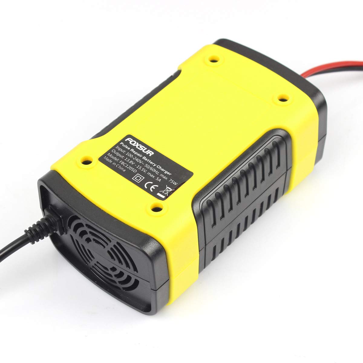 FOXSUR Cargador y mantenedor de batería de coche, 12 V 5 amperios, completamente automático, cargador de batería inteligente con visualización LCD, utilizado para cargar, mantener y reparar baterías