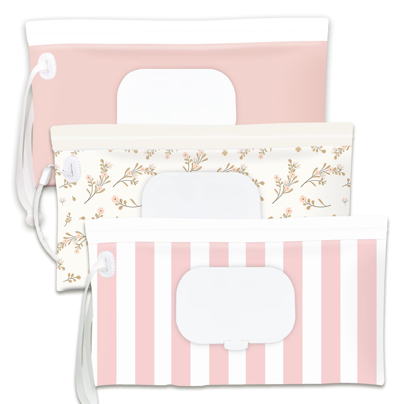 Soporte para toallitas para bebé, dispensador de toallas, paquete de 3 recipientes recargables portátiles, funda reutilizable para toallitas de viaje, impermeable y a prueba de polvo, soporte para