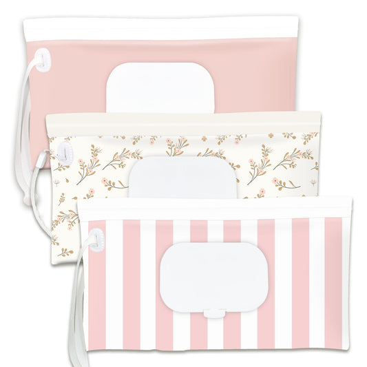 Soporte para toallitas para bebé, dispensador de toallas, paquete de 3 recipientes recargables portátiles, funda reutilizable para toallitas de viaje, impermeable y a prueba de polvo, soporte para