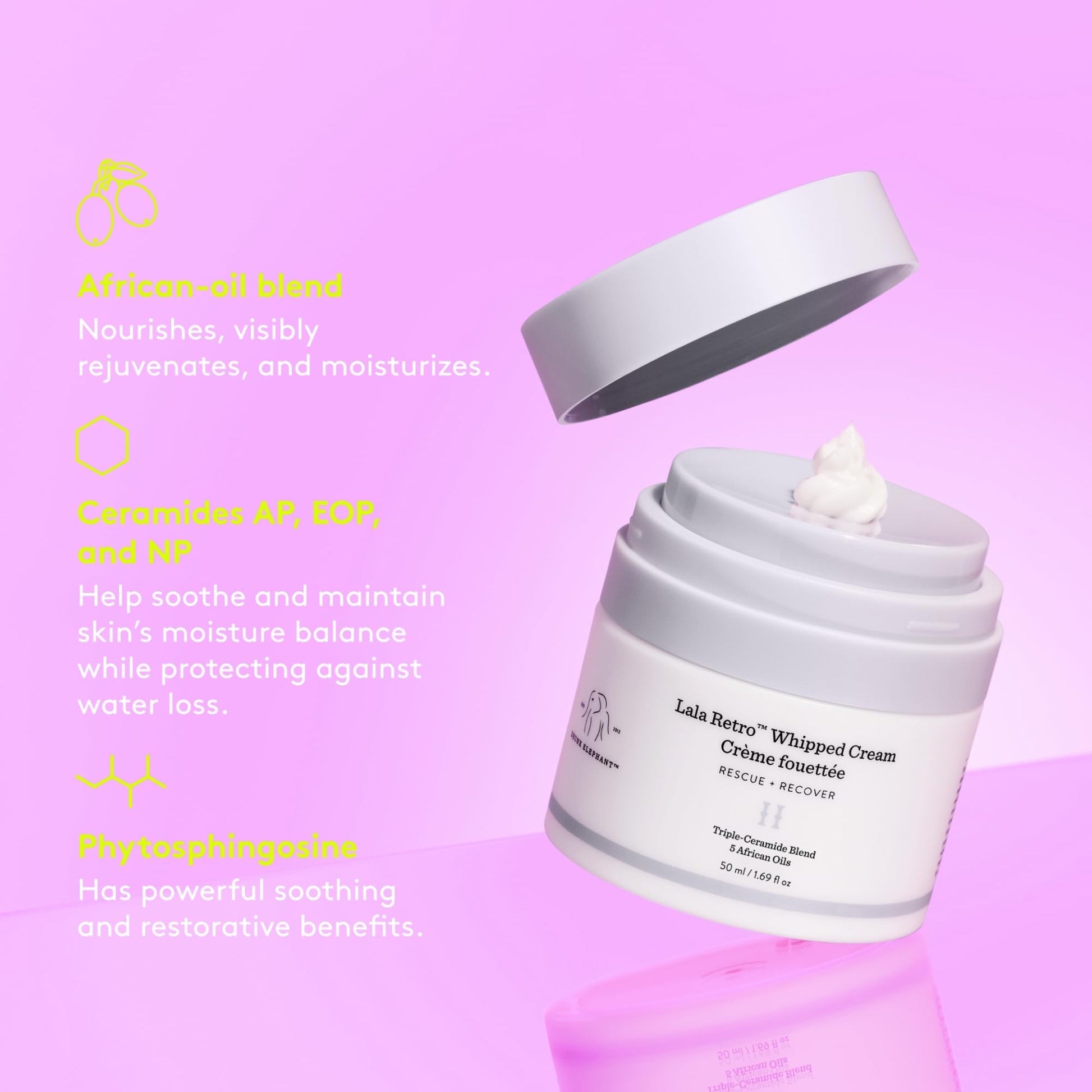 Drunk Elephant Lala Retro Whipped Cream - Anti-Aging Moisturizer for Dry Skin (1.69 fl oz)