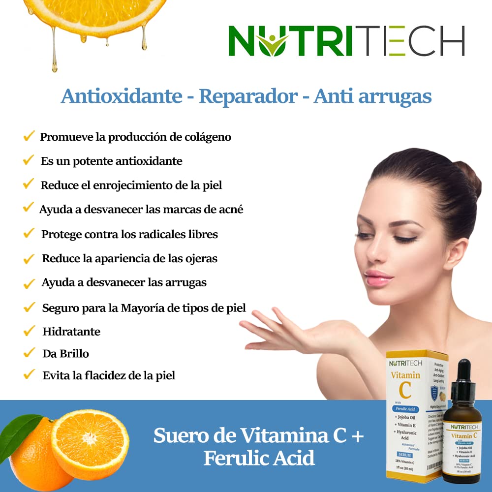 Kit de sueros faciales anti envejecimiento, 1 suero de Vitamina C, 1 suero de Acido Hialurónico y 1 suero de Retinol (Acido Ferulico)