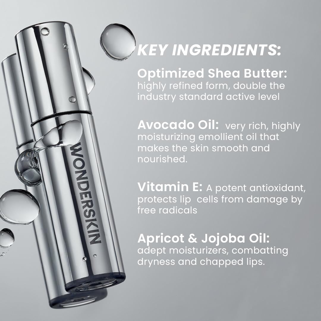 Wonderskin Lip Oil - Aceite De Suero De Rehabilitación De Labios, Suero Transparente Hidratante E Hidratante Para Labios Secos - Natural, Vegano Y No Pegajoso (Transparente)