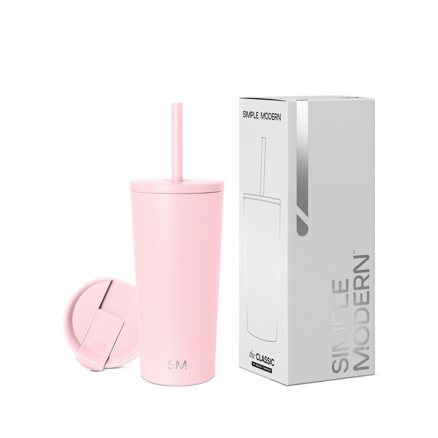 Vaso Aislado Simple Modern Blush con Tapa y Pajita para Mujeres y Hombres