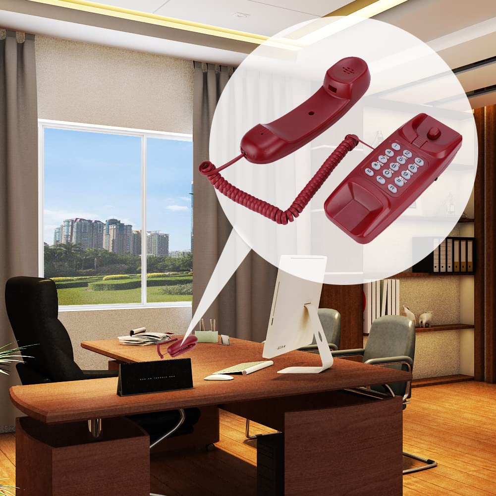 Wendry Teléfono de Pared, Teléfono Hotel con Cable, Fijo Sobremesa, Residencial para la Familia del Hotel, Diseño Clásico, Color Rojo
