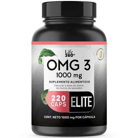 LIFE 360+ Omega 3 Aceite puro de salmón con 1000mg | 220 Cápsulas | Aceite de Salmón, Anchoa, Linaza, Cártamo, Mackerel Alto (con EPA y DHA, Omega 6 y Omega 9) | Suplemento Alimenticio OMG 3 | 220 Cápsulas por Envase