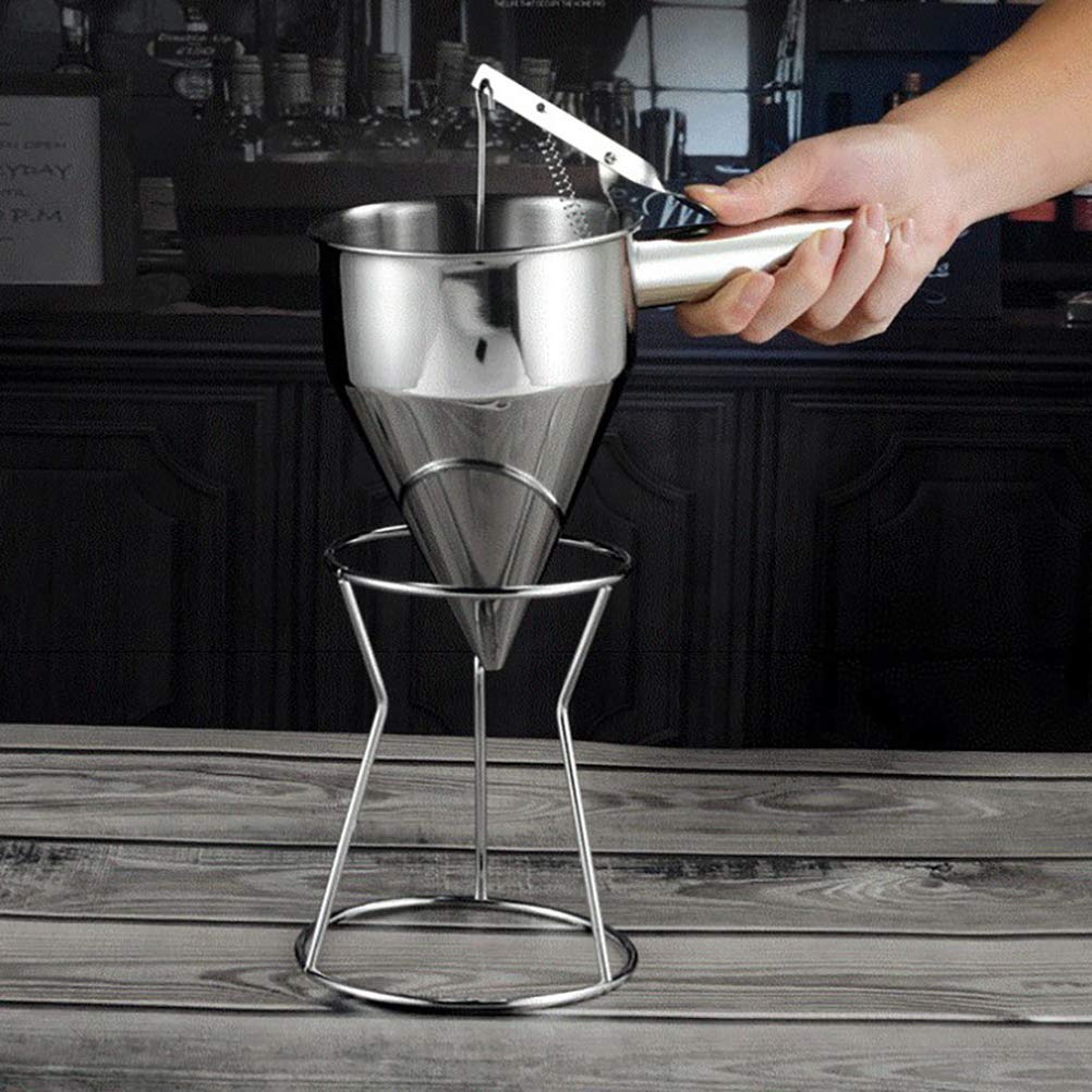 Henoot Embudo de pistón de acero inoxidable con soporte, dispensador de masa, crema de salsa, embudo dosificador, para cocinas principales, panadería, uso