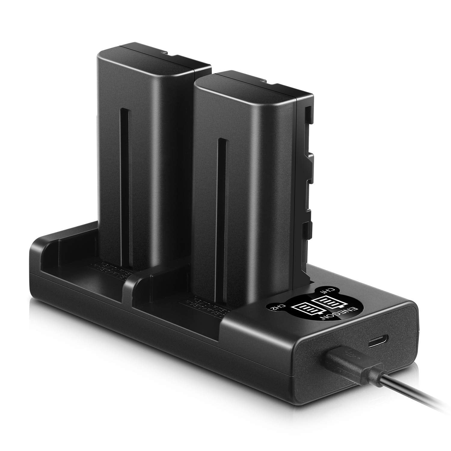 Batería de Repuesto ENEGON Negra con Smart LED y Cargador Dual USB para Videocámara Digital Sony