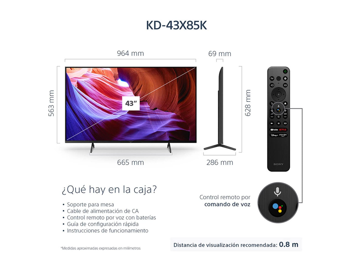 Sony Pantalla 43 Pulgadas KD-43X85K 4K UHD LED Smart Google TV con Panel 120HZ Nativo Modelo 2022, KD43X85K