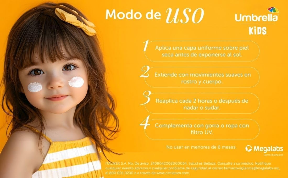 Umbrella Kids SPF 50+ | Protector Solar Corporal para Niños | Pantalla Orgánica | Amplio Espectro UVA/UVB | Water Resistence | Tubo con 120ml