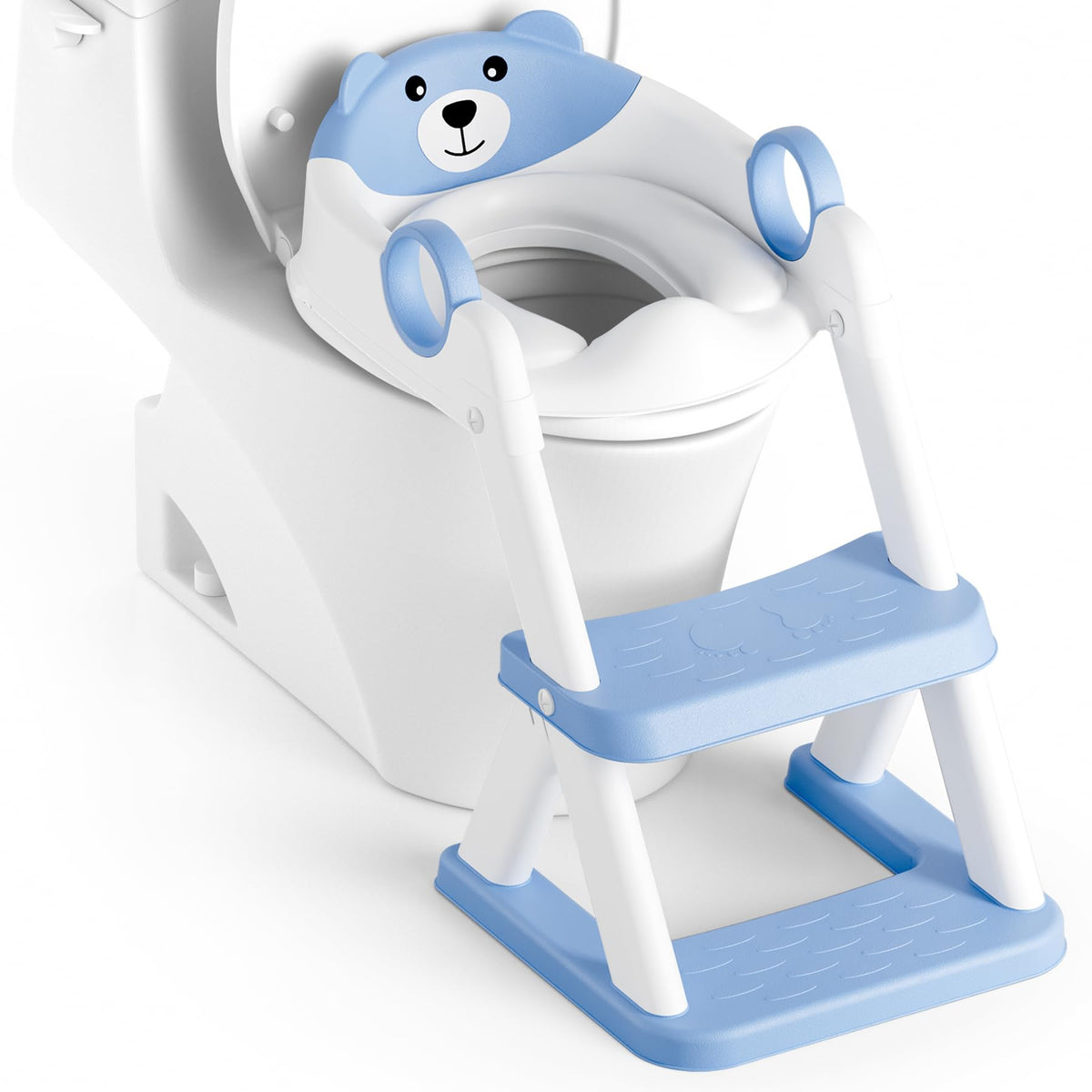 RABB 1er asiento de entrenamiento para ir al baño, inodoro 2 en 1 para niños y niñas, protector contra salpicaduras antideslizante azul