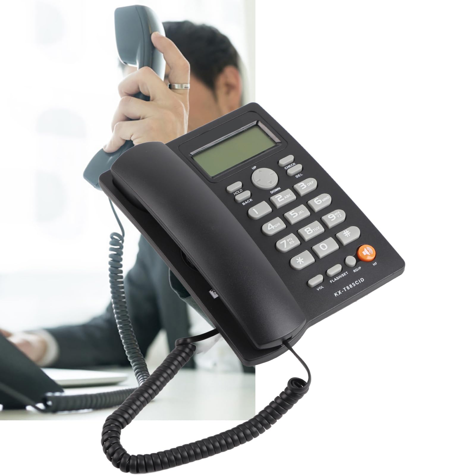 Teléfono con Cable Identificador de Llamadas Teléfono Manos Libres Oficina Hogar Hotel Teléfono Fijo Claro Sonido Marcado Rápido Función de Pausa / Retención Último Número Volver a Marcar(Negro)