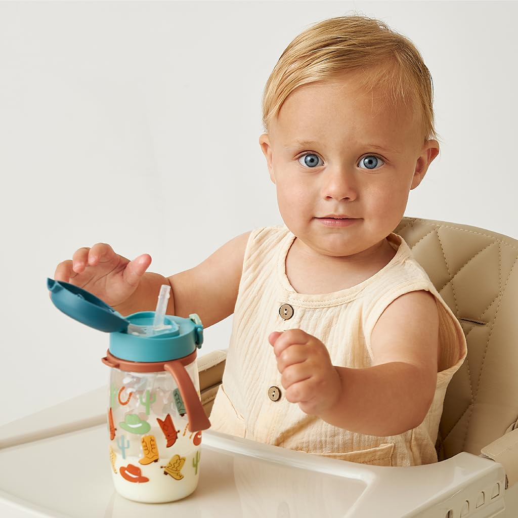 Itzy Ritzy - Taza para sorbos – Incluye pajita de silicona con peso, asas ergonómicas y tapa a presión (occidental)