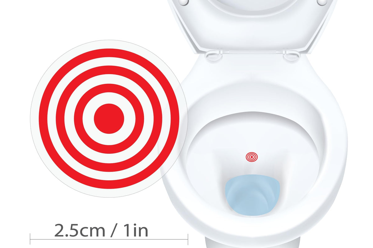 Bullseye - Paquete de objetivos de inodoro (13 objetivos) con herramienta aplicadora para una fácil instalación en inodoros y urinarios. Divertidas pegatinas de lente de inodoro para niños y hombres