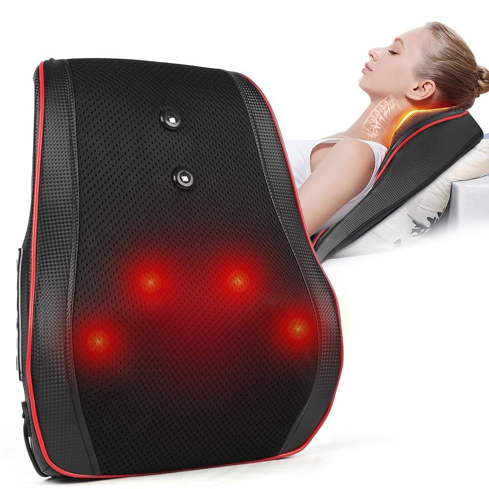 Meanton Almohada de Masaje Eléctrica, Masajeador de Cuello con Calor, Masajeador de Espalda Shiatsu de Amasado 3D, Espalda y Cuello