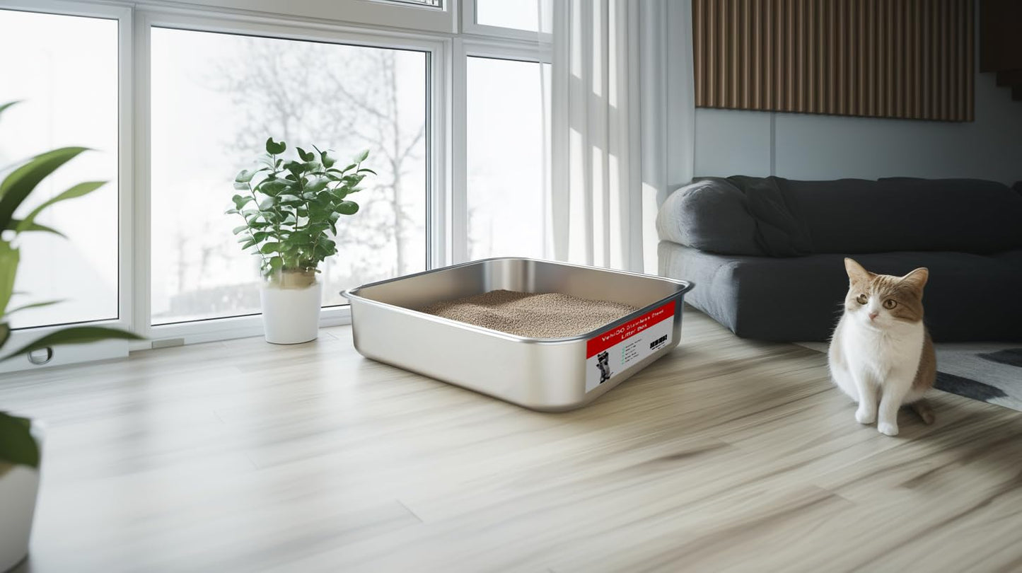 Caja de Arena para Gatos VehiGo Metal Extragrande Acero Inoxidable Resistente Superficie Lisa Fácil de Limpiar