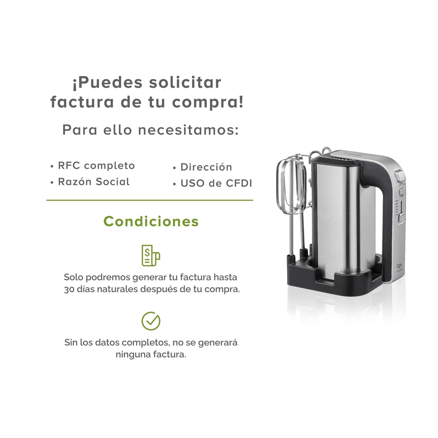 AVERA Batidora de Mano de 5 Velocidades (Incluye 2 Batidores, 2 Ganchos para Amasar y Base) | Batidora, Batidoras, Batidor, Batidor Electrico de Mano | Acero Inoxidable, BA02