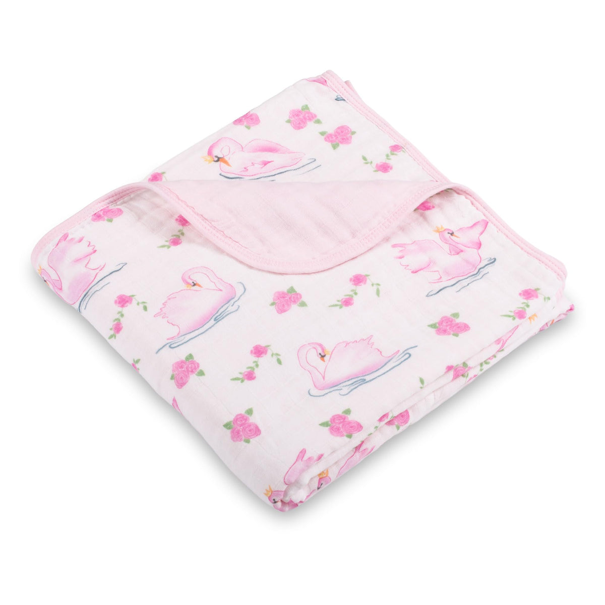 LollyBanks - Colcha de muselina para bebé, 6 capas, 100% algodón, 47 x 47 pulgadas, suave, ligera y transpirable para bebés y niños, manta acogedora para cuna para niñas, registro (estampado de cisne)