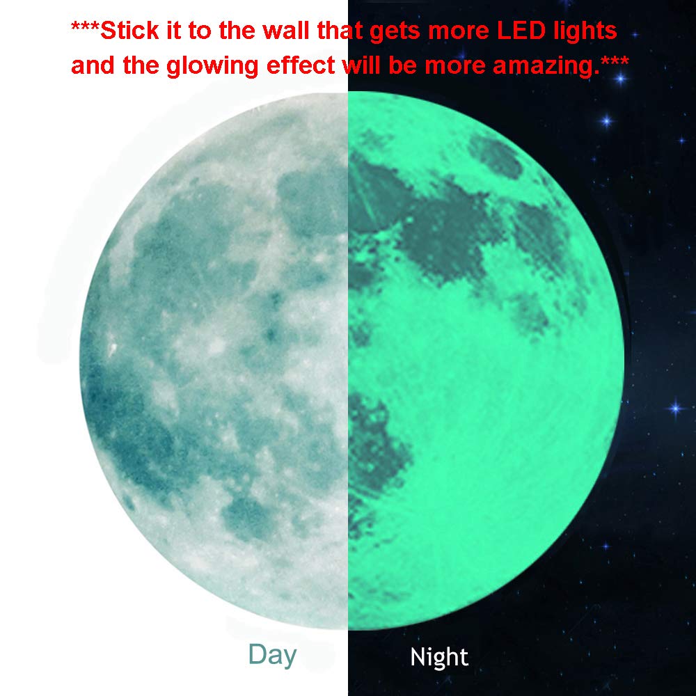 Homics Pegatinas de pared de luna que brillan en la oscuridad, 30 cm, adhesivo luminoso por la noche, perfecto para techo o pared para dormitorio de los niños (verde)