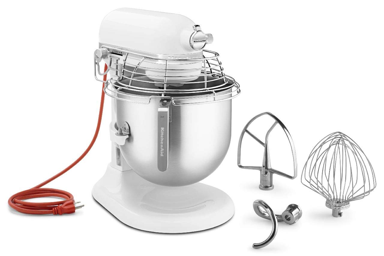 KitchenAid - Batidora elevadora de pie KSMC895WH con protector de tazón de acero inoxidable
