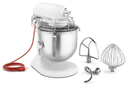 KitchenAid - Batidora elevadora de pie KSMC895WH con protector de tazón de acero inoxidable
