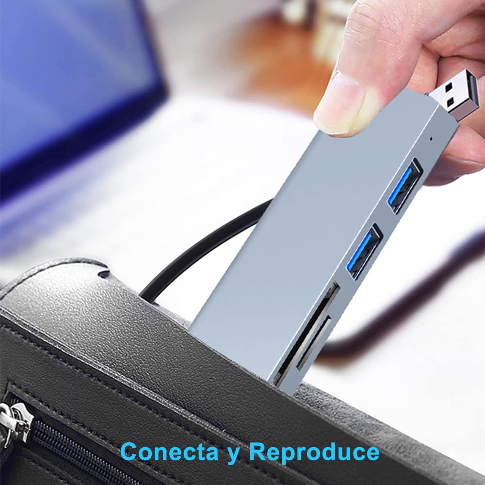 Hub USB C, 5 en 1 Adaptador Multipuerto USB C 3.0 con 3 Puertos USB Lector de Tarjetas SD/Micro SD, Compatible con MacBook Air/Pro iPad Chromebook Lenovo Huawei Surface