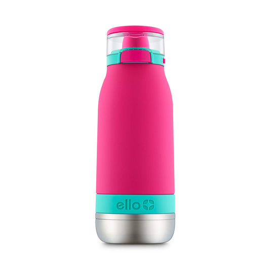 Ello Emma Botella de agua de acero inoxidable aislada al aspiradora con popote, 14 onzas, rosa tropical
