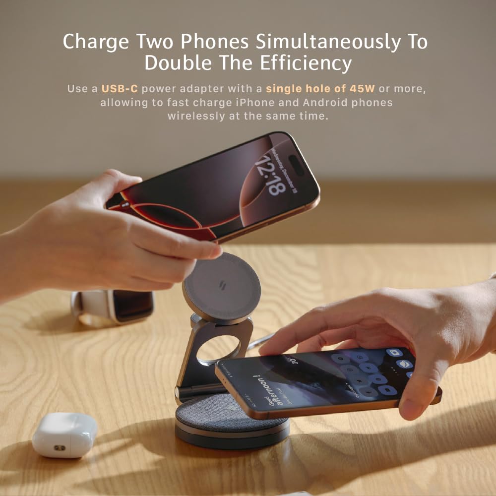 Cargador Inalámbrico Magnético ADAM Elements Mag 360 Qi2 Blanco Plegable para iPhone Series y Apple Watch
